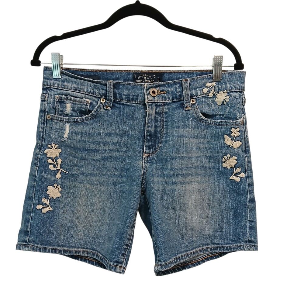 Lucky Brand Embroidered The Roll Up Shorts 4/27 Orta Premium Denim Floral